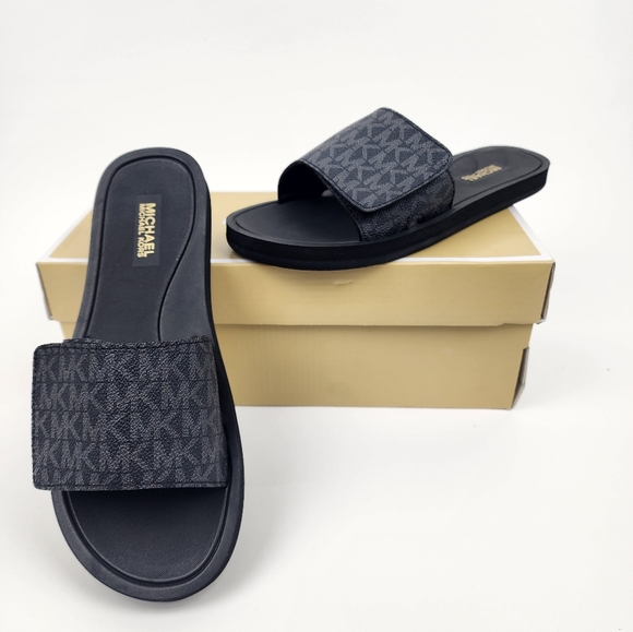 Michael Kors Signature Logo Print Wade Slide Black - Picture 1 of 5